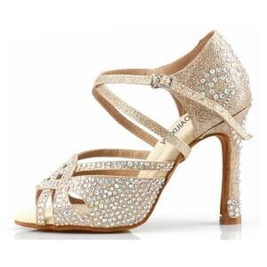 DS Sparkling Glitter Customized Heel Latin Salsa Ballroom Dance Shoes | 6.5